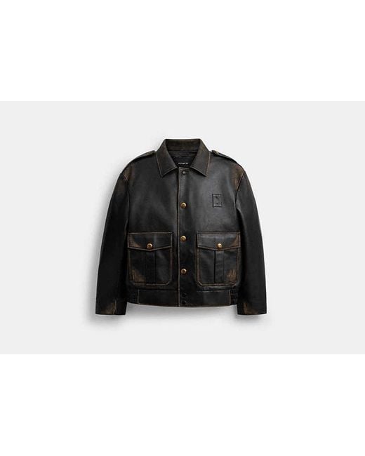 COACH Black Short Leather Jacket In Loved Leather for men