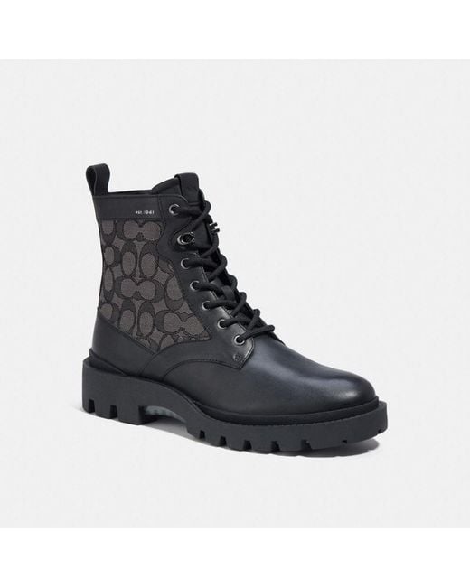COACH Leather Citysole Lace Up Boot In Signature Jacquard in Black for