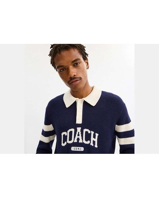 Polo Graphique Manches Longues En Tricot COACH pour homme en coloris Blue