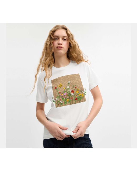 COACH Black Floral Signature Square Classic T-Shirt