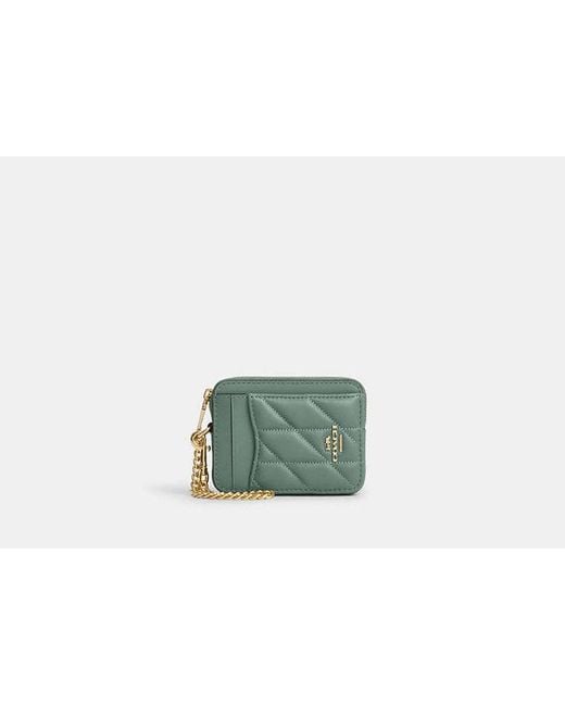 Porta Carte Di Credito Trapuntato Con Cerniera di COACH in Green
