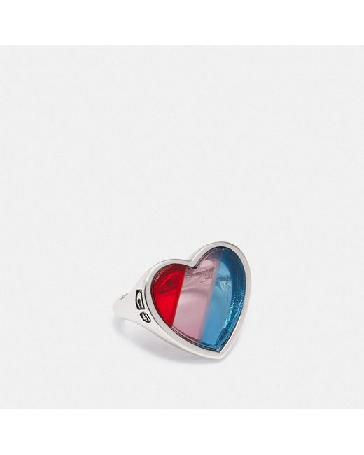 COACH Multicolor Rainbow Heart Stone Ring