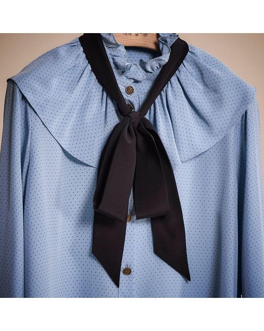 COACH Blue Restored Gathered Collar Blouse