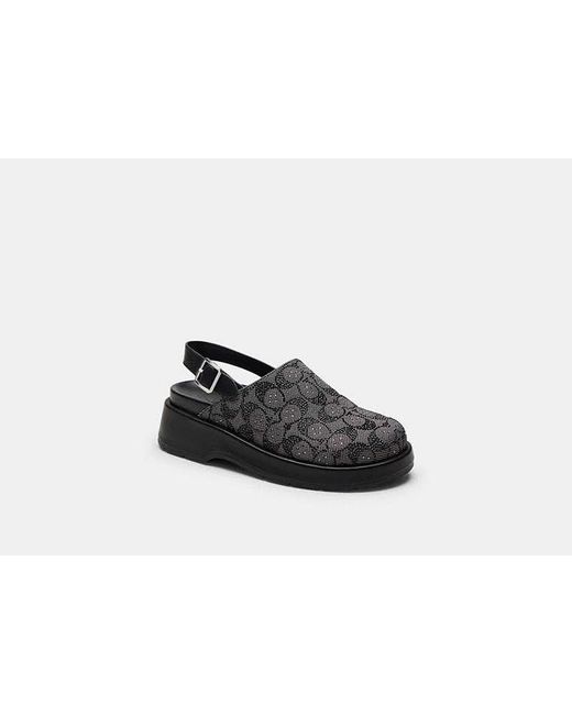 COACH Black Sculpted C Platform Clog In Crystal Signature Jacquard