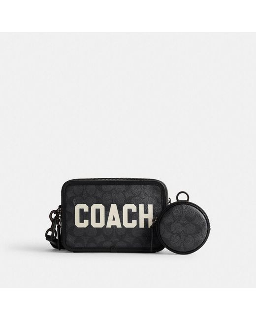 COACH Black Charter Crossbody In Signature Canvas With Graphic for men