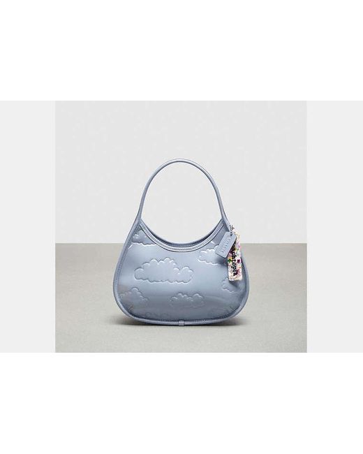 COACH Blue Ergo Bag In Crinkle Patent Topia Leather With Cloud Print