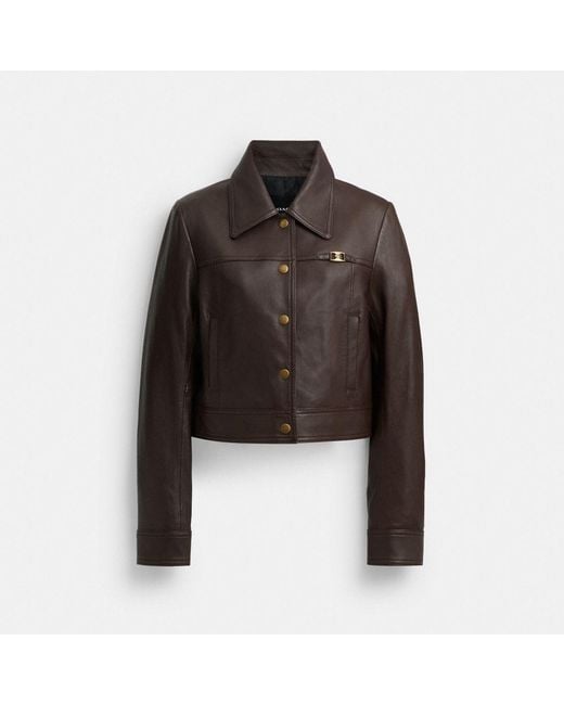 COACH Black Heritage C Snap Front Shrunken Jacket