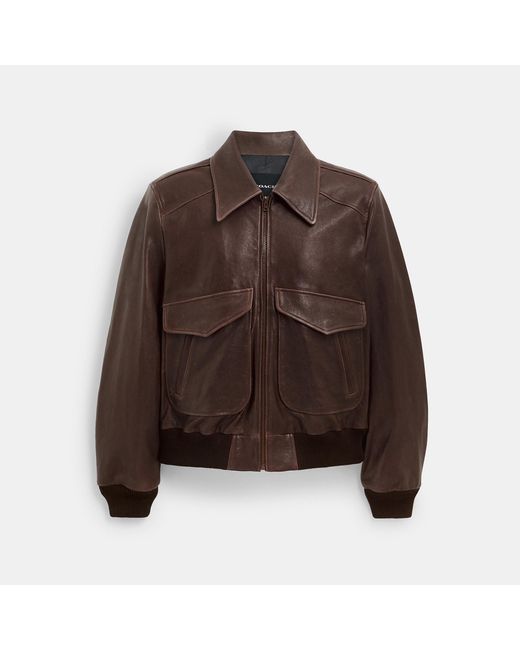 COACH Brown Leather Bomber for men