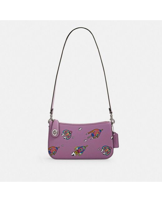 COACH Purple Cosmic Penn Shoulder Bag With Rocket Print