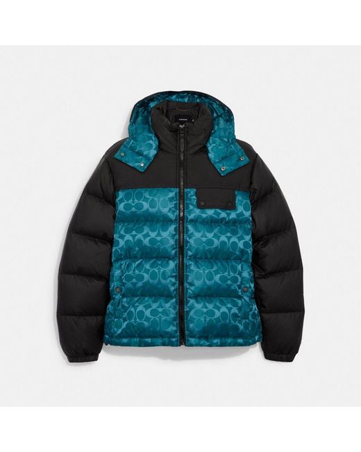 COACH Signature Hooded Puffer Jacket in Blue for Men | Lyst