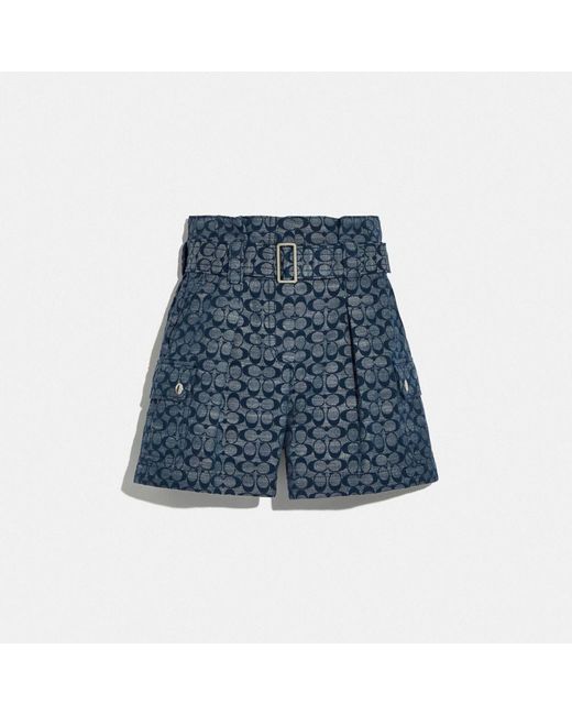 COACH Cotton Signature Belted Shorts in Chambray (Blue) - Lyst