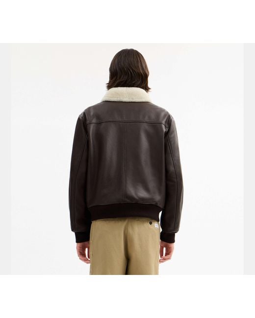 COACH Black Leather Flight Jacket With Collar for men