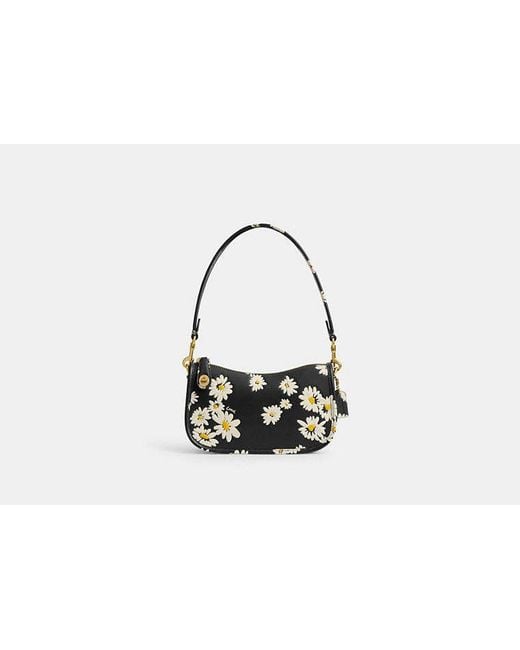 COACH Black Swinger Bag 20 With Floral Print
