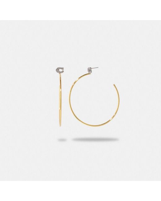 coach signature logo pave hoop earrings