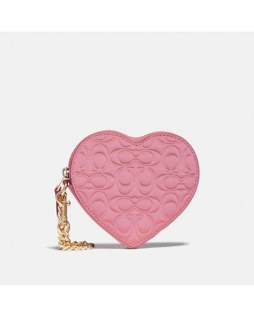 COACH Pink Heart Coin Case In Signature Leather