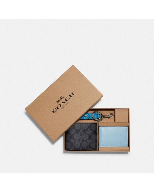 : Coffret cadeau portefeuille 3-en-1 en toile exclusive color block COACH pour homme en coloris Blue