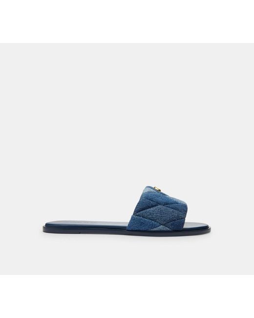 COACH Blue Holly Sandals With Quilting Dress Sandals, Leather/Rubber