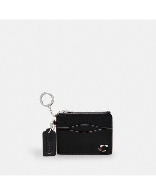 COACH Black Wavy Zip Card Case In Topia Leather With Key Ring