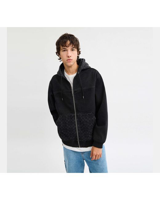 COACH Black Signature Denim Zip Jacket for men