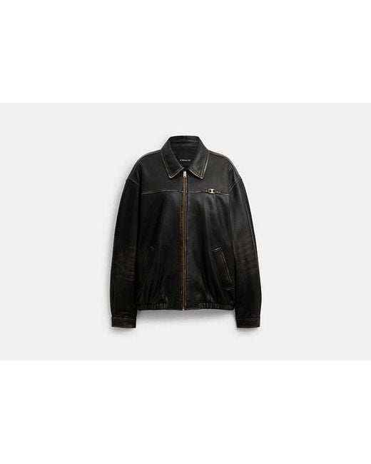COACH Black Loved Leather Heritage C Oversized Leather Jacket