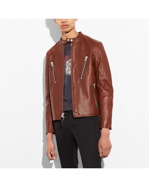 Leather racer jacket coach clearance
