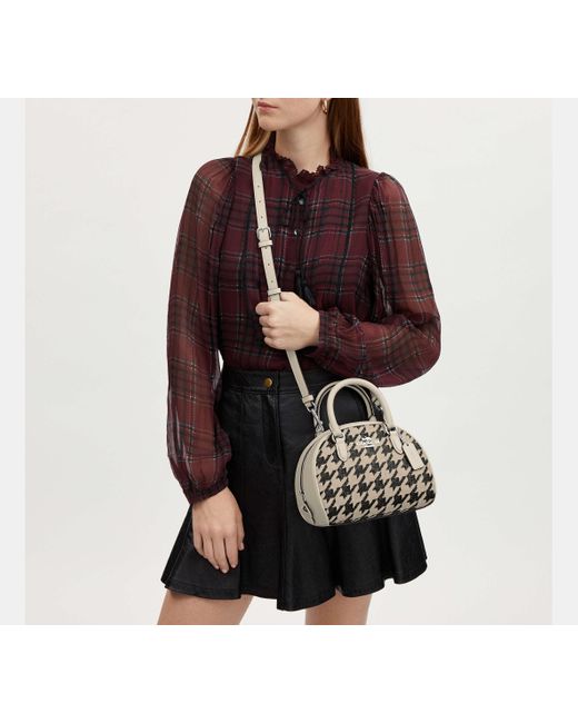 COACH Black Sydney Satchel With Houndstooth Print | Leather
