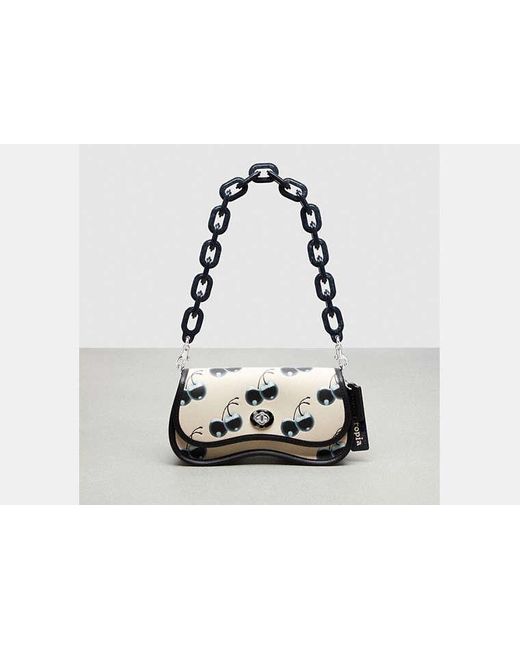 COACH Black Wavy Dinky Bag In Topia Leather With Cherry Print
