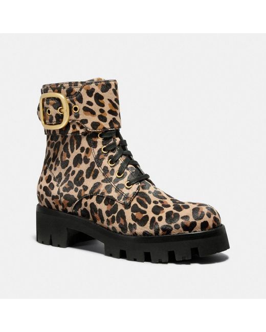 COACH Natural Lucy Lace Up Bootie With Leopard Print