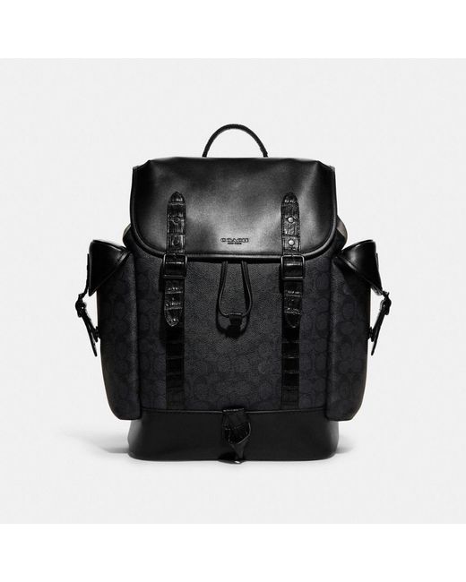 COACH Hitch Backpack In Signature Canvas With Crocodile Detail in Black ...