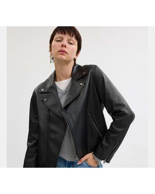 COACH Black Leather Moto Jacket