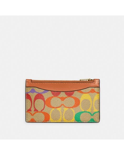COACH Zip Card Case In Rainbow Signature Canvas in Orange for Men Lyst UK