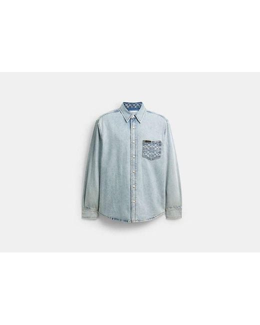 COACH Blue Long Sleeve Denim Shirt for men