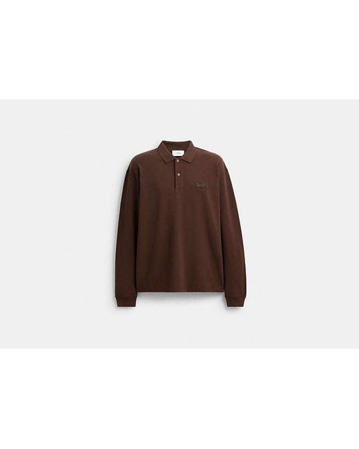 COACH Brown Horse And Carriage Long Sleeve Polo for men
