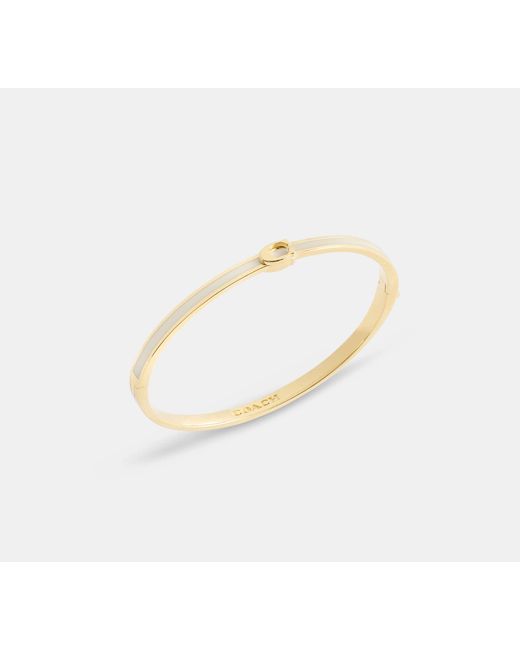 COACH Black Thin Enamel Signature Hinged Bangle
