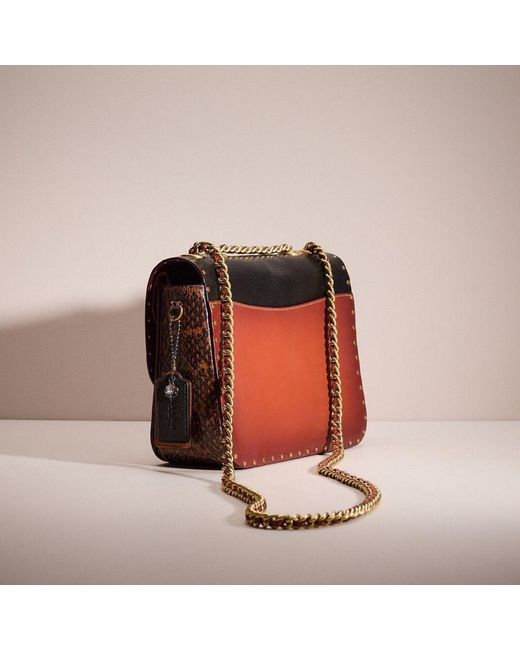 COACH Brown Upcrafted Madison Shoulder Bag In Signature Canvas With Rivets And Snakeskin Detail