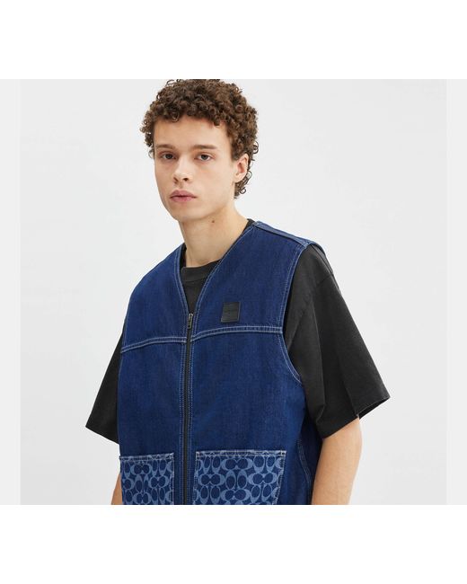 COACH Blue Denim Work Vest for men