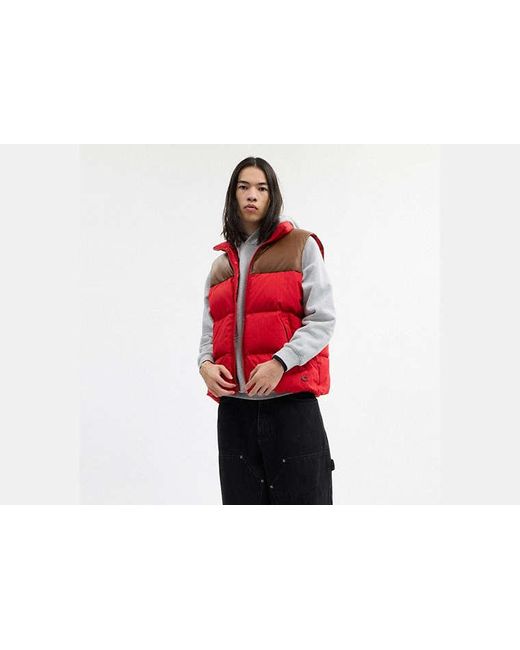 COACH Red Mixed Material Down Vest for men