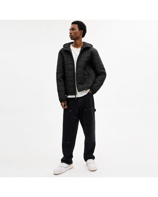 COACH Black Quilted Signature Puffer Jacket for men