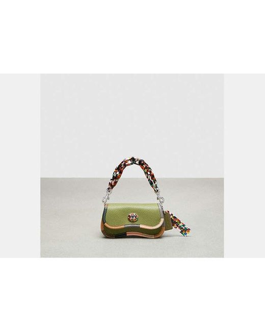 COACH Green Mini Wavy Dinky Bag With Colorful Binding In Upcrafted Leather