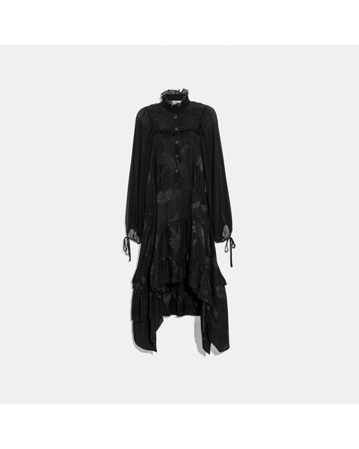 COACH Black Jacquard-Kleid mit Palmen-Print