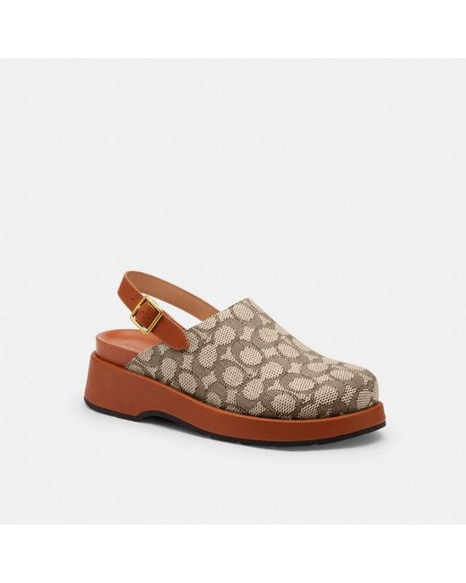 COACH Brown Sculpted C Platform Clog In Signature Textile Jacquard