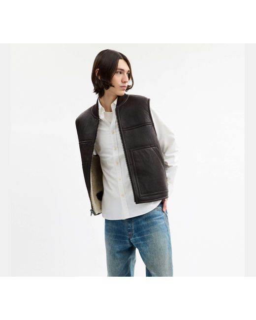 COACH Black Reversible Shearling Vest for men