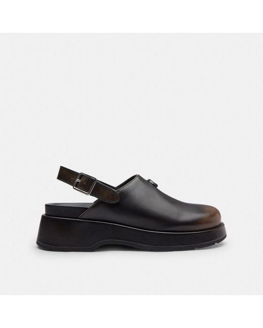 COACH Black Sculpted C Platform Clog In Loved Leather