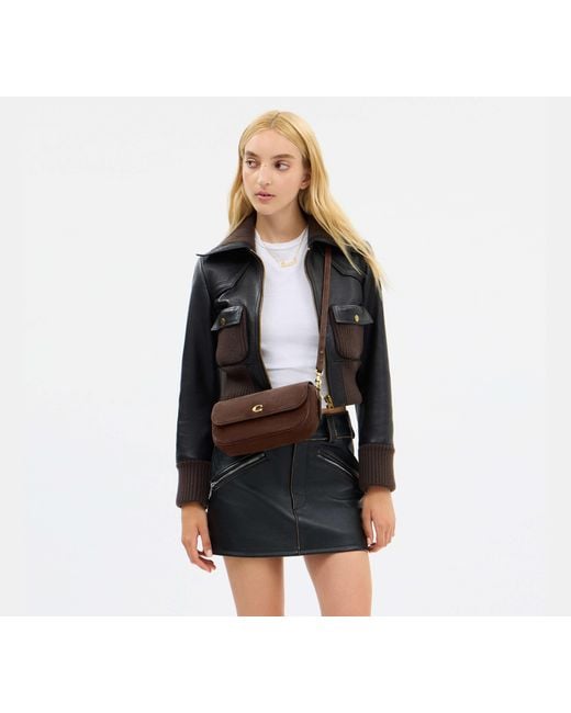 COACH Black Suede Brook Flap Bag With Chain