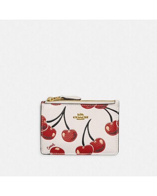 COACH Red Mini Skinny Id Case With Cherry Print
