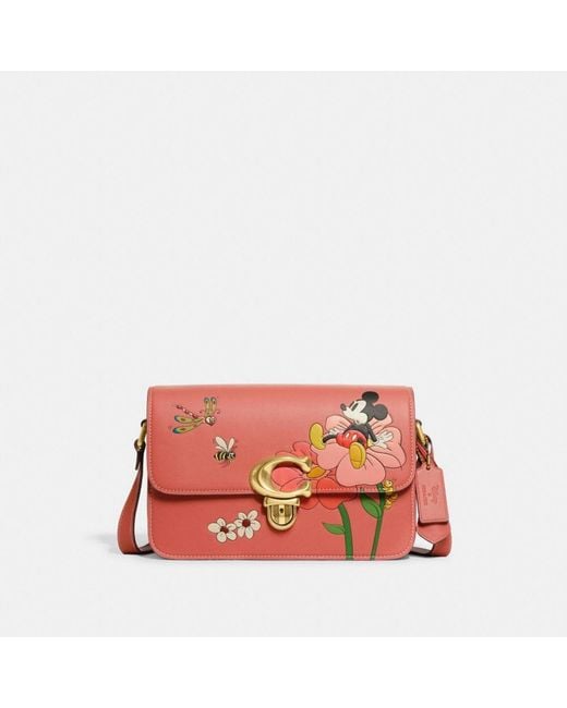 COACH Red Disney X Studio Shoulder Bag With Mickey Mouse And Flowers