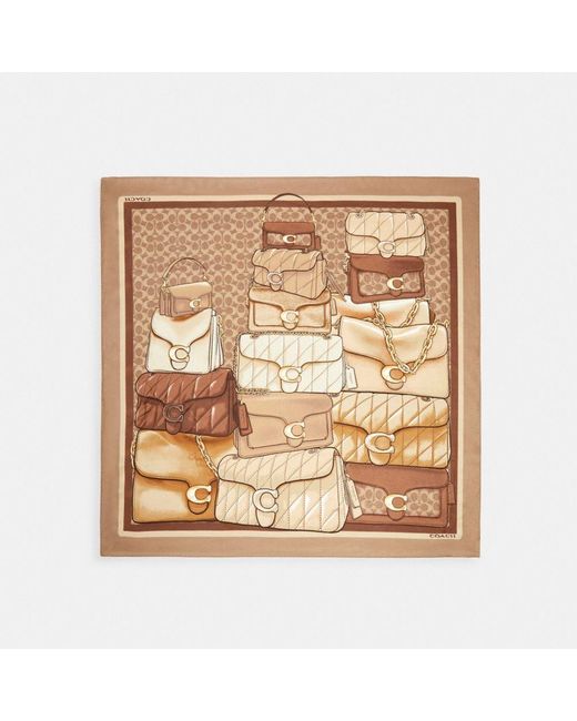 COACH Metallic Stacked Tabby Bags Print Silk Square Scarf