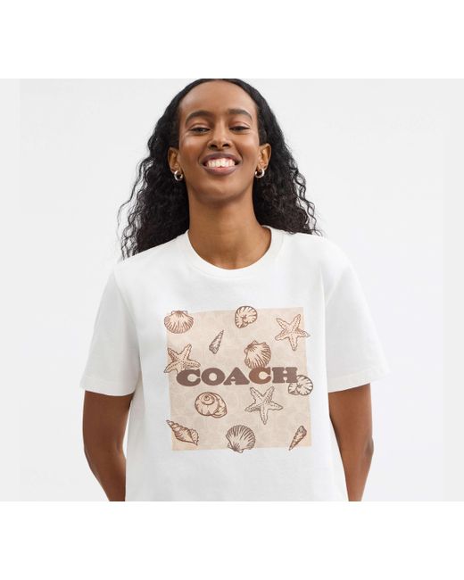 Camiseta Clásica De Corte Cuadrado De Firma COACH de color Black