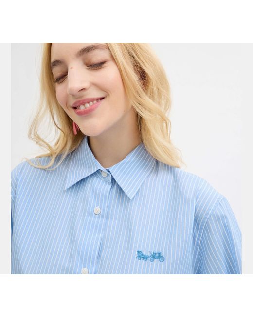 Camicia con bottoni corta a righe di COACH in Blue
