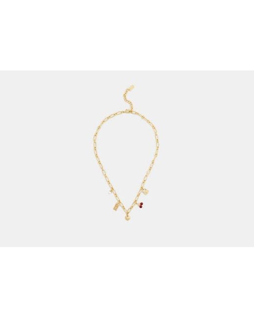 COACH Black Cherry And Heart Charm Necklace